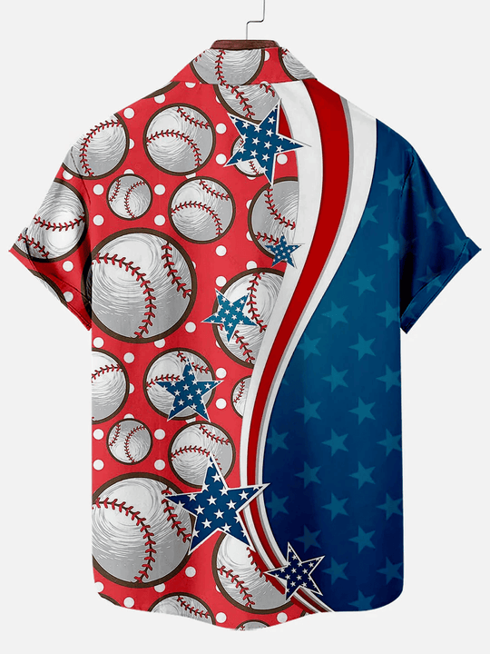 Classic Retro Baseball Short Sleeve Printed Hawaiian Shirt