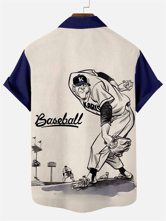 Baseball Sports Print Short Sleeve Hawaiian Shirt