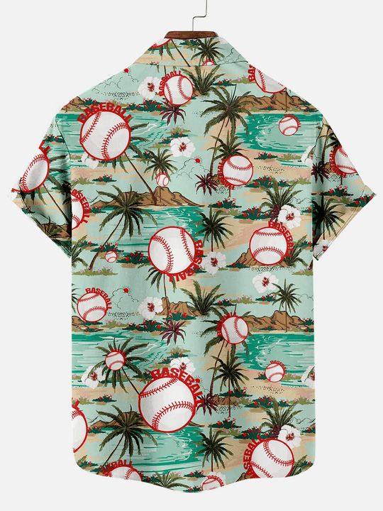 Classic Retro Baseball Pattern Print Hawaiian Shirt