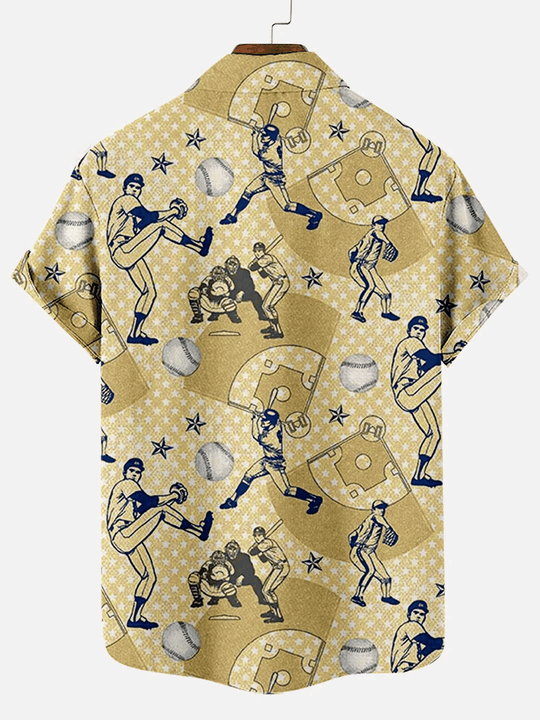 Classic Retro Baseball Pattern Print Hawaiian Shirt
