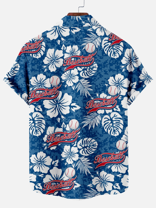 Classic Retro Baseball Pattern Floral Hawaiian Shirt