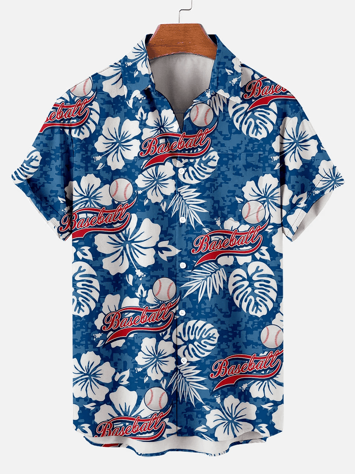 Classic Retro Baseball Pattern Floral Hawaiian Shirt