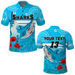 Custom Text & Number Sharks Anzac 2022 Polo Shirt Cronulla-Sutherland Lest We Forget Polo Shirt