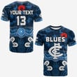 Custom Text & Number Blues Anzac 2022 T Shirt Carlton Football Aboriginal Poppy T-shirt