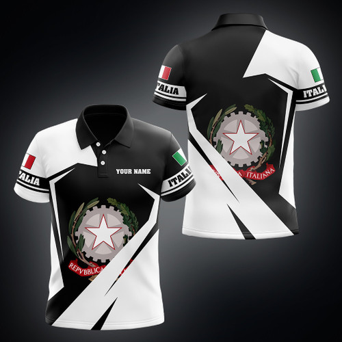 Custom Name Italy Italia Coat Of Arms Diamond White Unisex Adult Polo Shirt