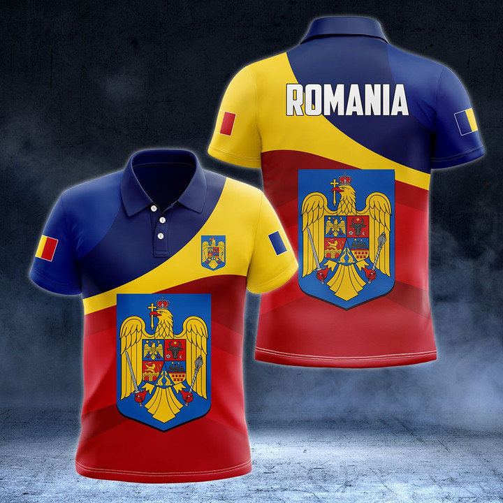 Romania Coat Of Arms Flag Special - New Version Unisex Adult Polo Shirt