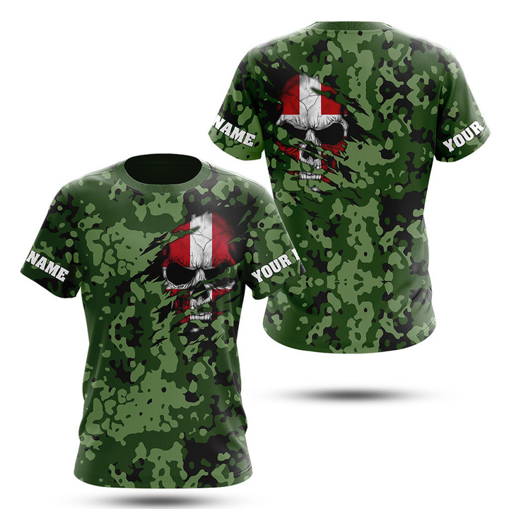 Unisex Shirts Custom Name Denmark Camouflage Skull Army T-shirt