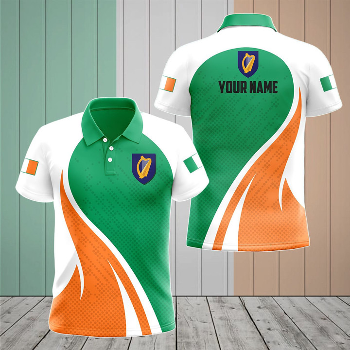Customize Ireland Flag Color Fire Unisex Adult Polo Shirt