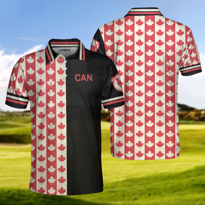 Canadian Golf Flag Polo Shirt, Simple Golfing Shirt Design For Canadian Fans, Best Male Golf Gift Idea Polo Shirt