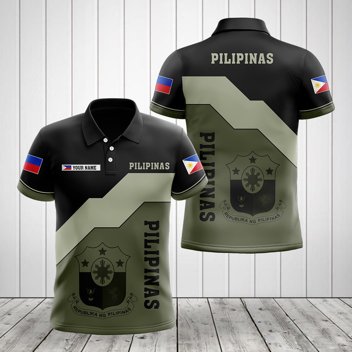 Custom Name Philippines Pilipinas Coat Of Arms And Flag Unisex Adult Polo Shirt