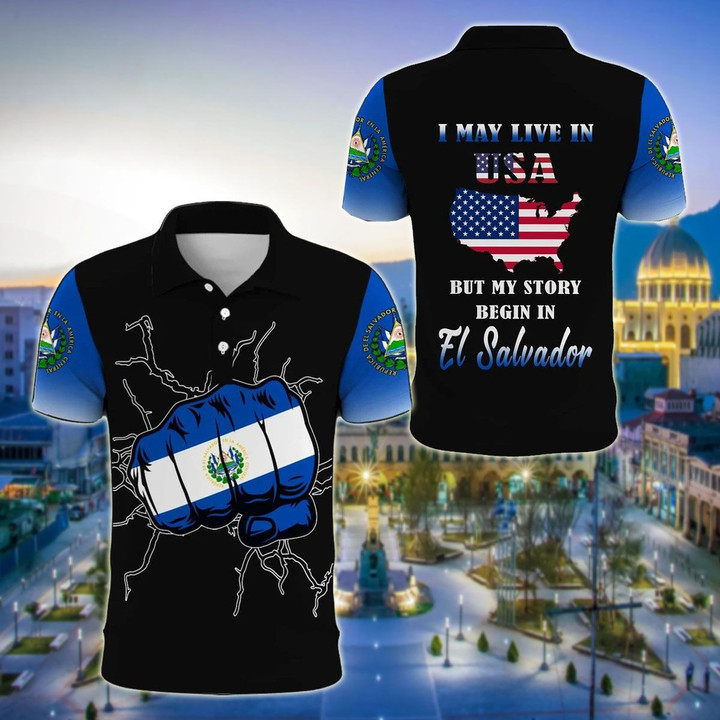 I May Live In USA But My Story Begin In El Salvador Unisex Adult Polo Shirt