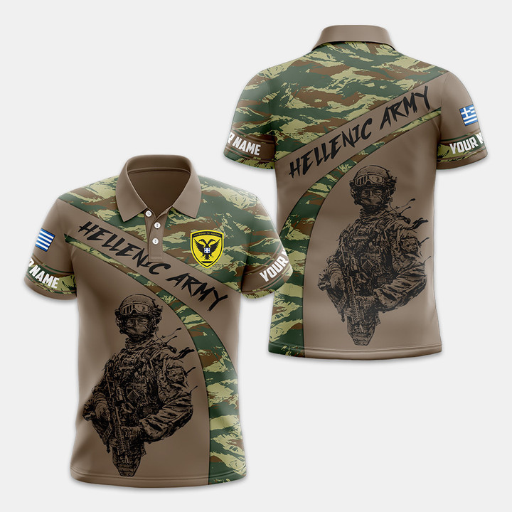 Custom Name Hellenic Army Soldier Camo Father's Day Gift Unisex Adult Polo Shirt