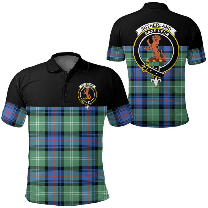 Sutherland Old Ancient Clan Tartan Crest Polo Shirt - Golf Shirt Special Version Polo Shirt