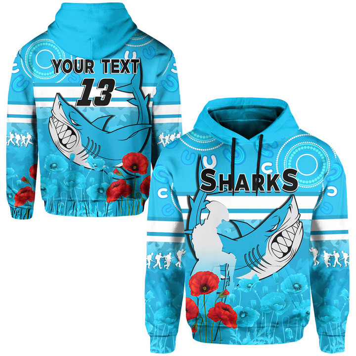 Custom Text & Number Sharks Anzac 2022 Hoodies Cronulla-Sutherland Lest We Forget Hoodies
