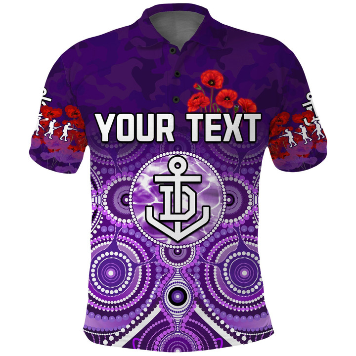 Custom Text Dockers Anzac 2022 Polo Shirt Fremantle Football Aboriginal Poppy Flowers Polo Shirt