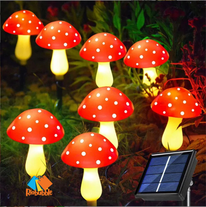 12LEDS Christmas Solar Panel Mushroom Fairy Light Garden Decor