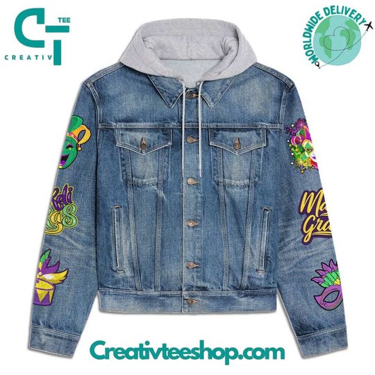 It�s Mardi Gras Y�all Hooded Hoodless Or Hooded Denim Jacket HG