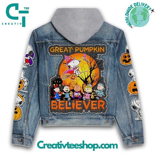Snoopy Great Pumpkin Hooded Hoodless Or Hooded Denim Jacket HG