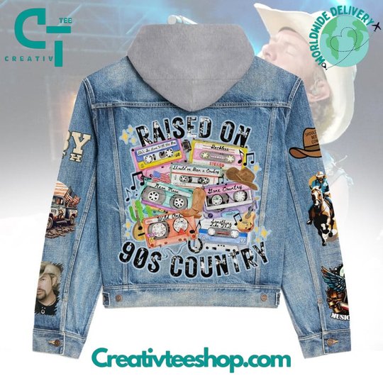 Toby Keith Raised On 90s Country Hooded Hoodless Or Hooded Denim Jacket HG