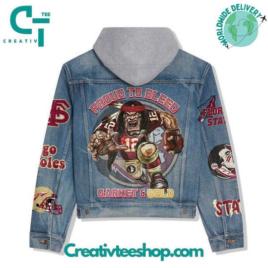 Florida State Seminoles Proud To Bleed Garnet Gold Hooded Hoodless Or Hooded Denim Jacket HG
