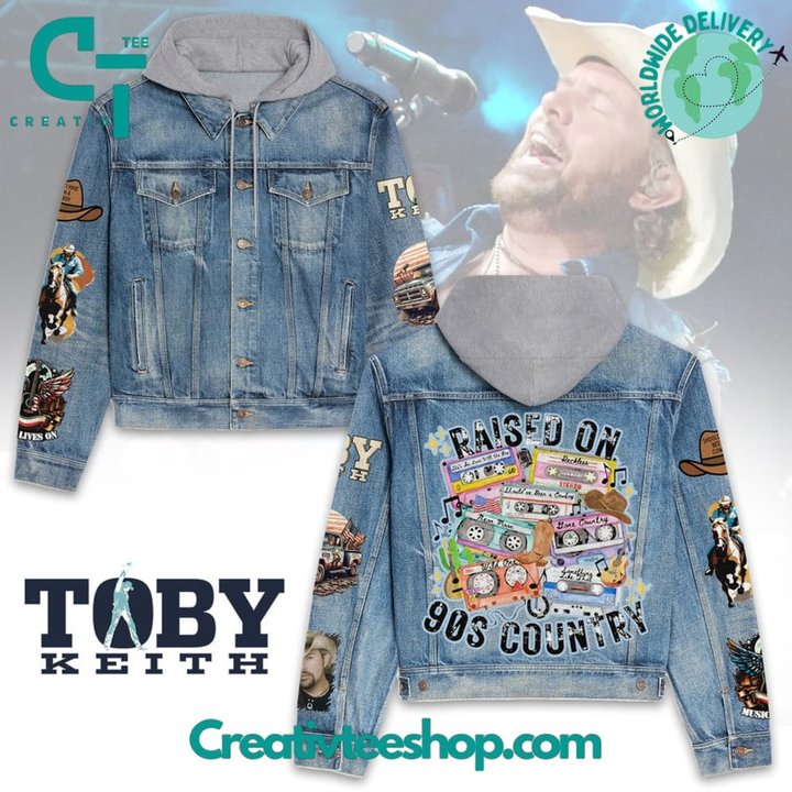 Toby Keith Raised On 90s Country Hooded Hoodless Or Hooded Denim Jacket HG