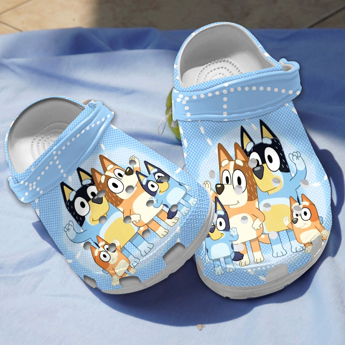 Bluey And Bingo Happy Family Dot Pattern Blue Crocs Classic Clogs Shoes ...
