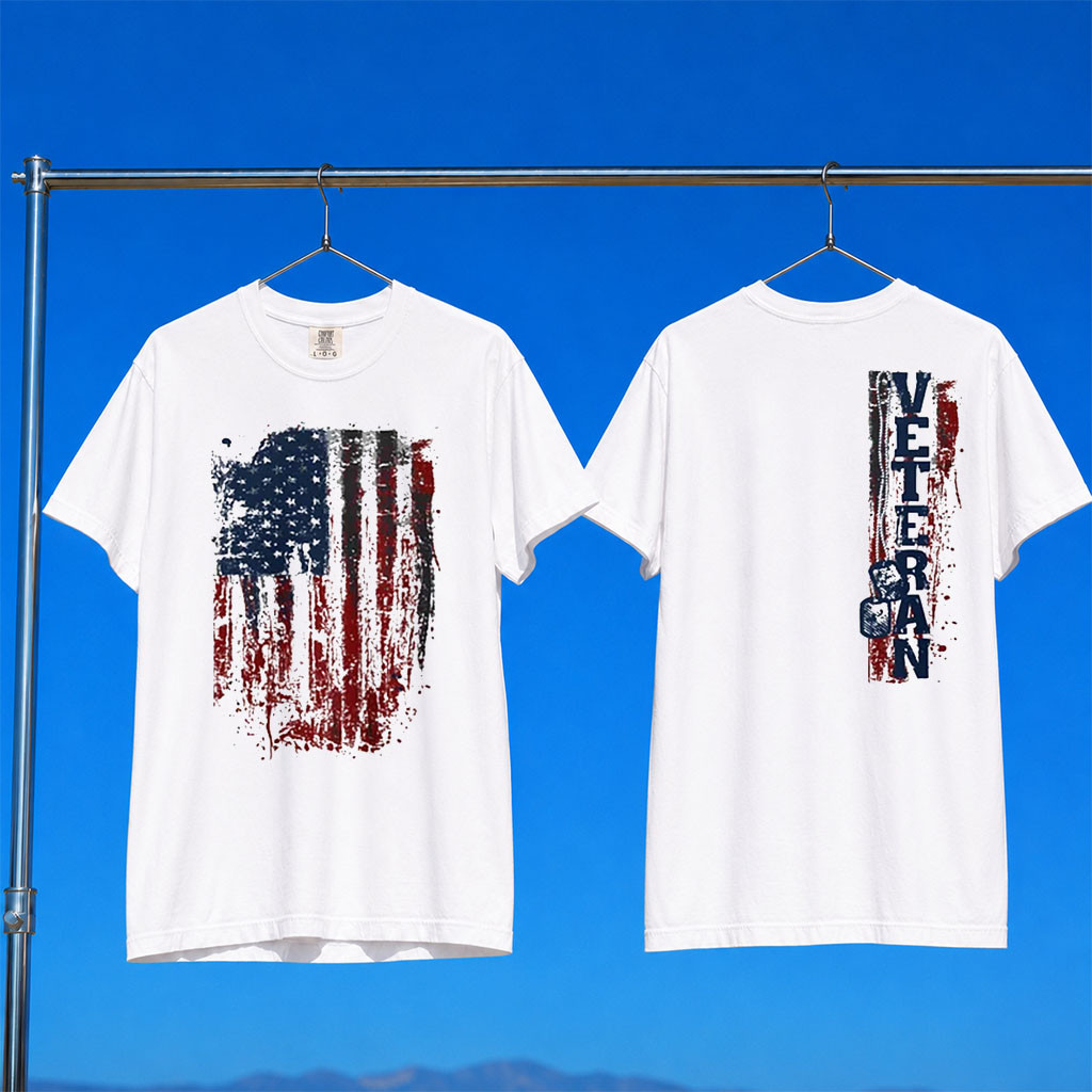 1 Nation Design Merch 2026 Battleworn Veteran T-Shirt White USA Flag Shirt Patriotic Gifts