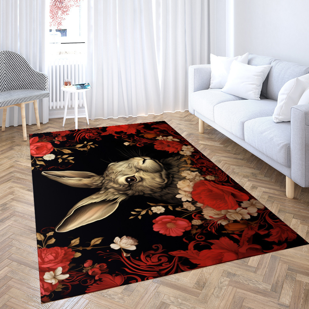 Victorian Era Rabbit Animal Design Area Rug Carpet Home Decor - NhalaHome