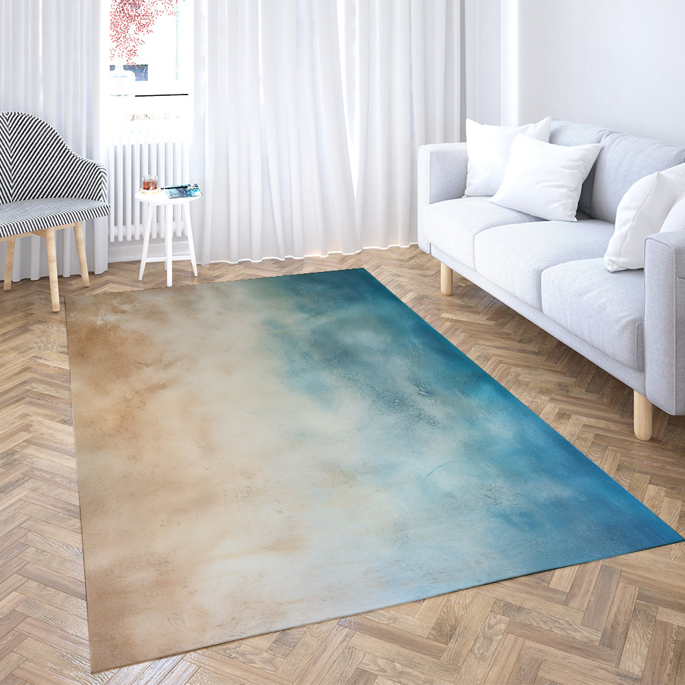 Sandy Beige Deep Azure Concrete Texture Design Area Rug Carpet Home De ...