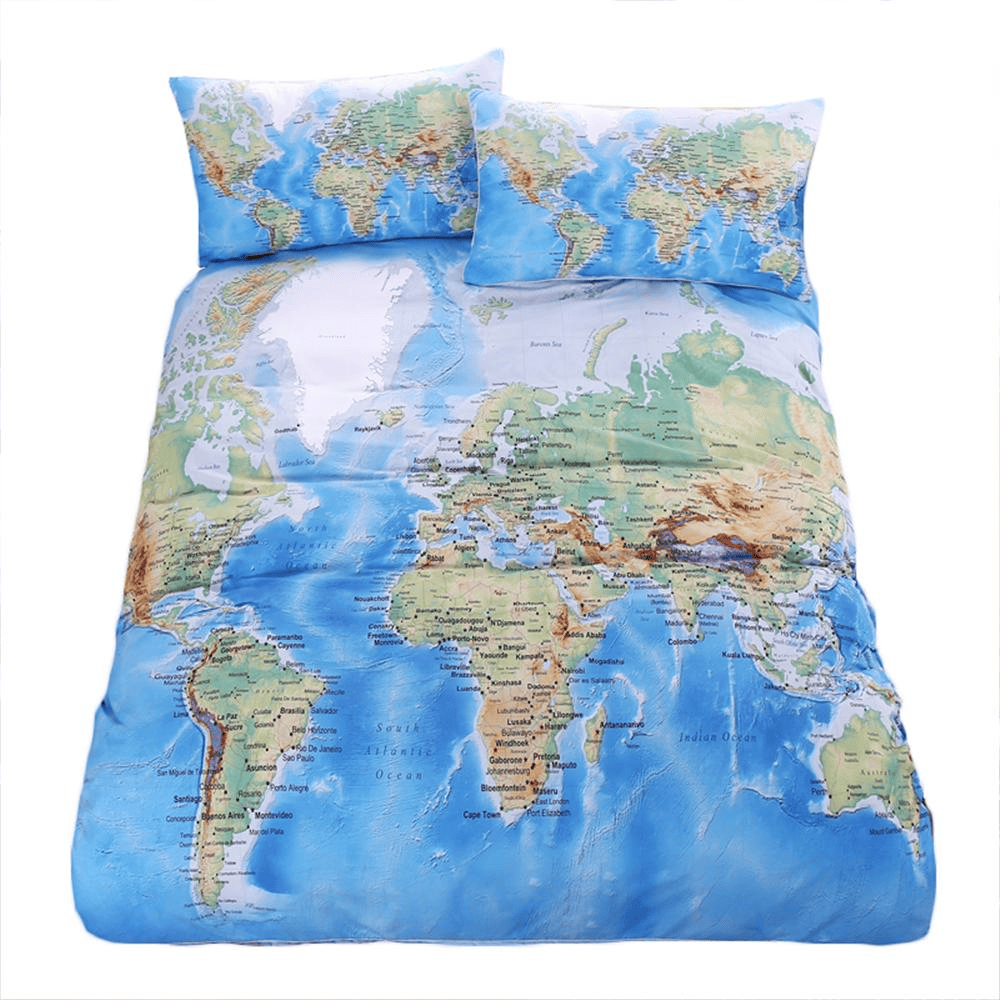 World Map Duvet Cover Bedding Set Soft Lightweight Microfiber - NhalaHome