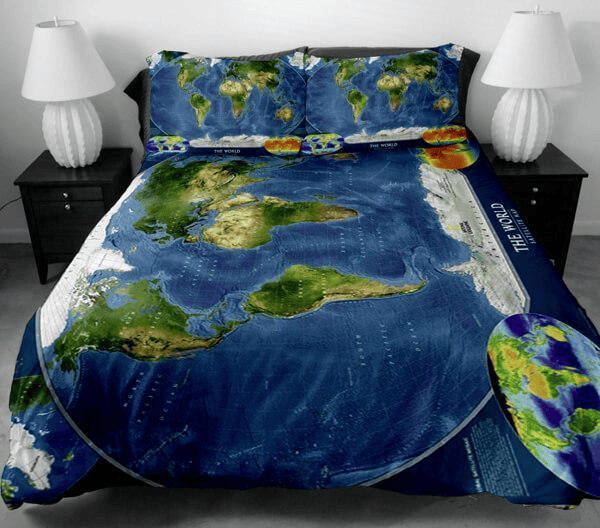 Ocean And Forest World Map Duvet Cover Bedding Set - Nhalahome