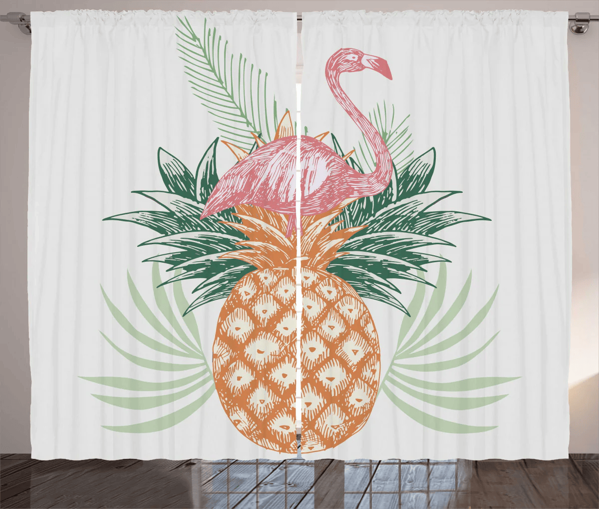 Pineapple Flamingo Leaves Pattern Window Curtain Home Decor - NhalaHome
