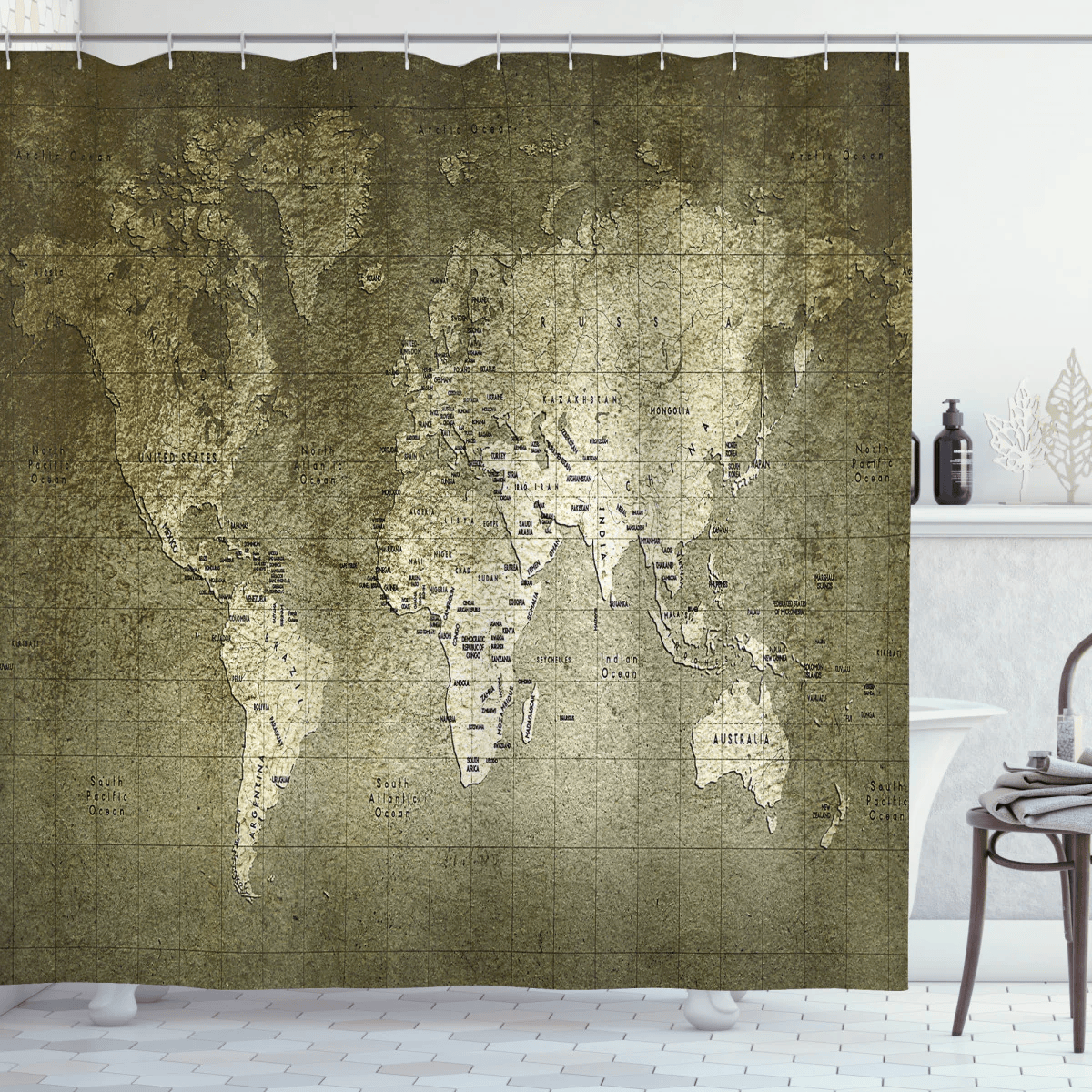 Vintage Nostalgic World Map Shower Curtain Home Decor - NhalaHome