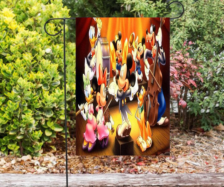 Disney Characters Mickey Goofy Donald Duck Play Music Double Sided Printing Garden Flag