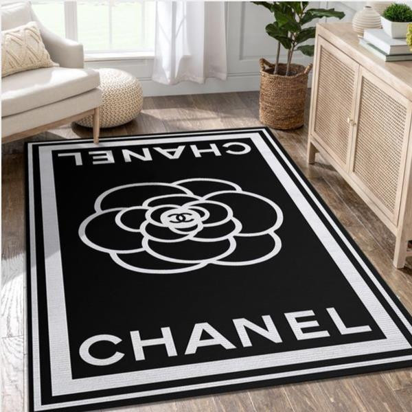 Chanel Logo Black And White Living Room Area Carpet Living Room Rug ...