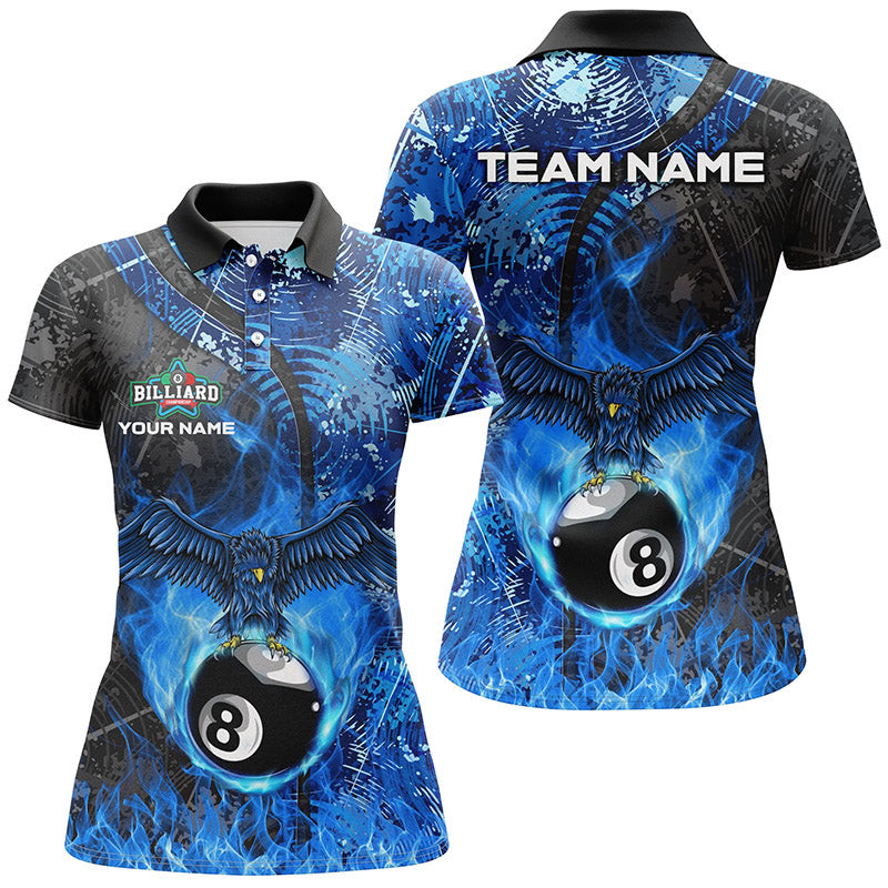 Blue Flame 8 Ball Eagle Personalized 3D Billiard Women's Polo Shirts ...