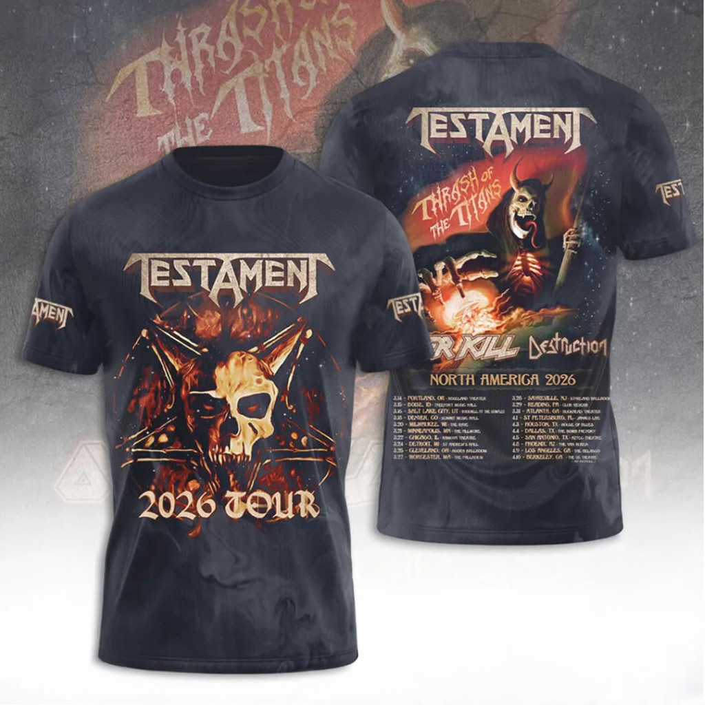 Testament Merch Table Testament Thrash Of The Titans North America 2026 Tour T-Shirt ...