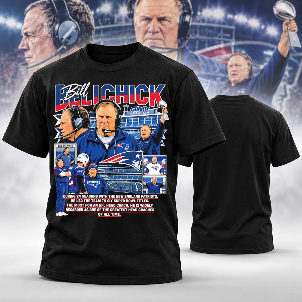 New England Patriots Merch Bill Belichick Six Super Bowl Titles T-Shirt Best Football Gifts