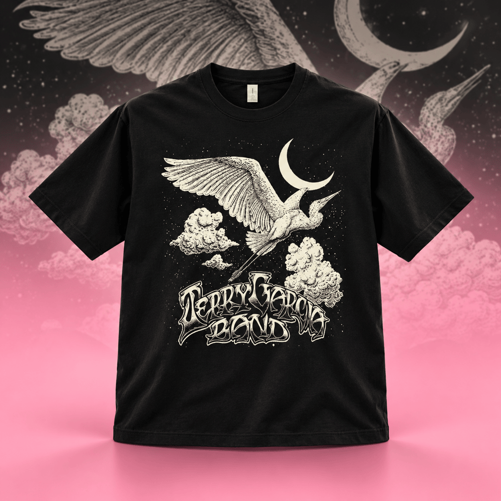 Jerry Garcia Band Flying Bird Crescent Moon T-Shirt Jerry Garcia Band Merch Rock Lovers Gifts