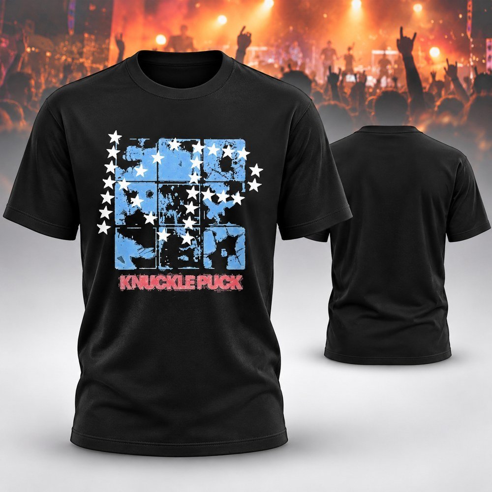 Knuckle Puck Merch Faded Black Stars T-Shirt Knuckle Puck Concert Shirt Gifts For Rock Lovers