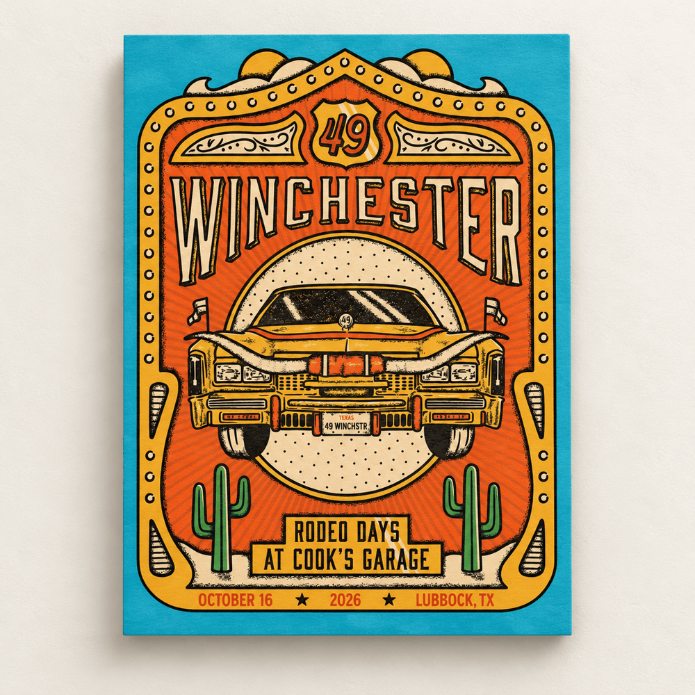 49 Winchester Merch Rodeo Days Cook_s Garage 2026 Vintage Western Car Poster Rock Lovers Gifts