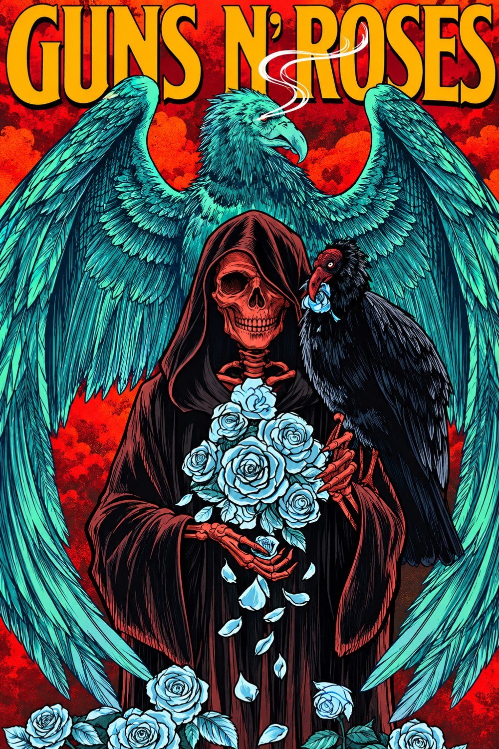 Guns N Roses San Diego 2026 Unapproved Blue Roses Skull Raven Poster Guns N Roses Fans Gifts