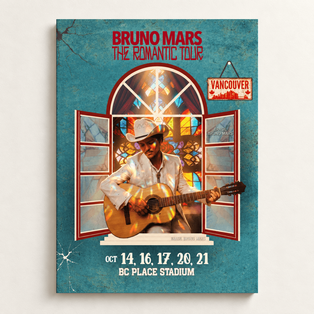 Bruno Mars Merch The Romantic Tour 2026 Blue Guitar Concert Poster Bruno Mars Fans Gifts