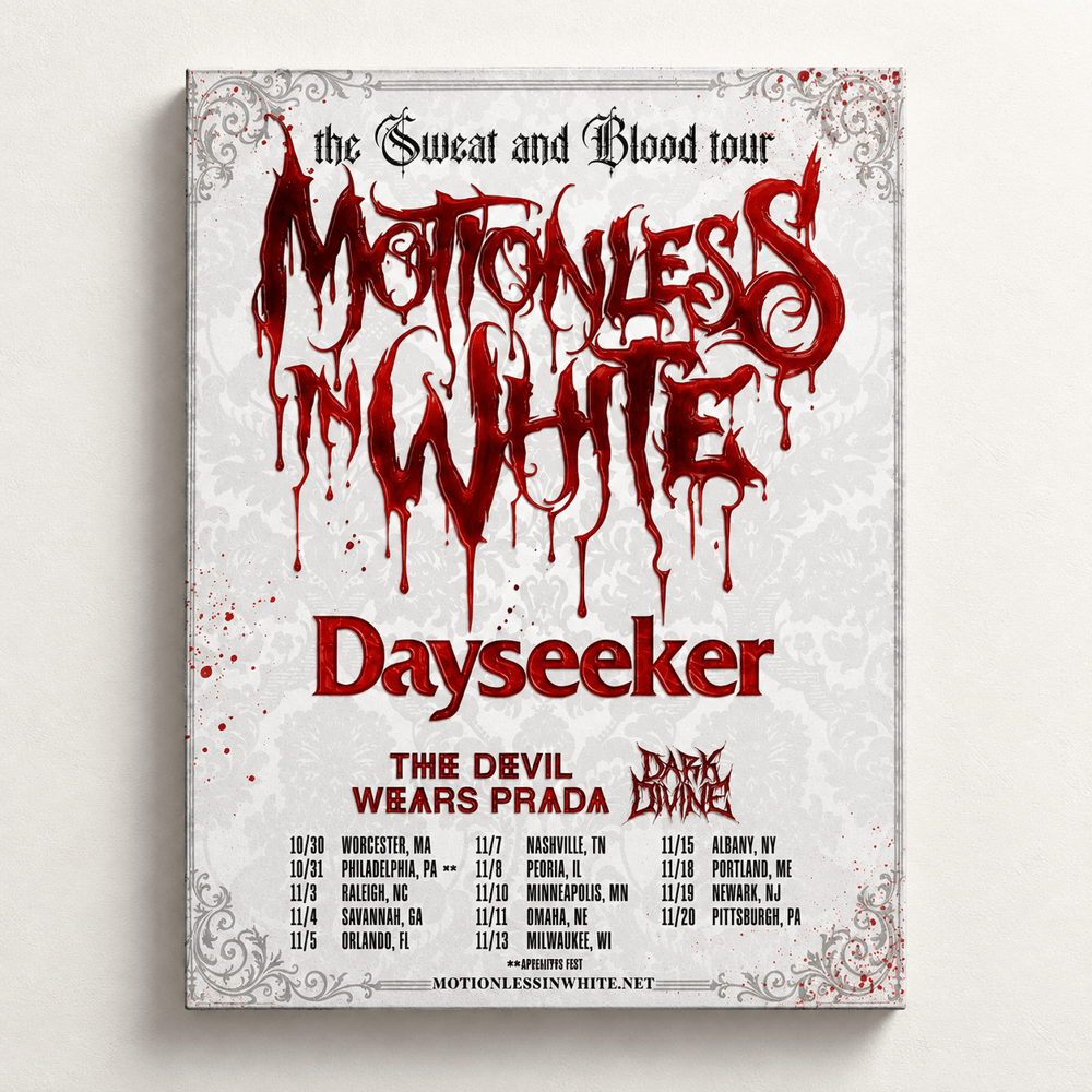 Motionless In White The Sweat And Blood Tour 2026 Dayseeker Concert Poster Wall Art Decor
