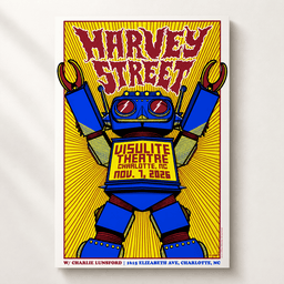 Harvey Street Visulite Theatre Charlotte NC Yellow Robot Poster Harvey Street Merch Gift Ideas