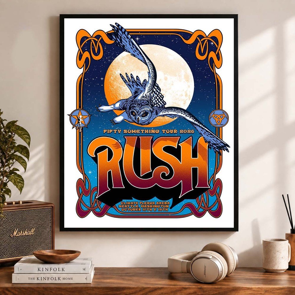 Rush Merch Fifty Something Tour 2026 Owl Lithograph Poster Gifts For Rush Lovers