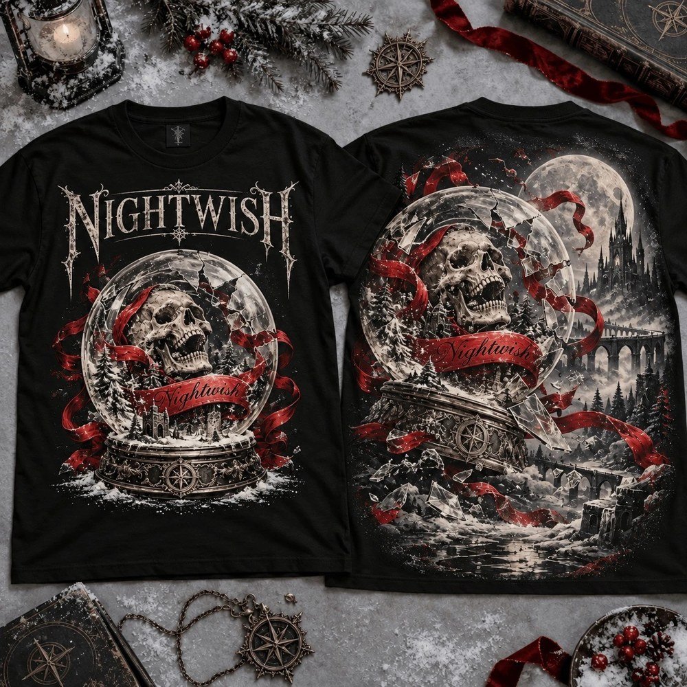 Nightwish Shattered Snow Merch Globe Skull Xmas Shirt Xmas Outfit GiftsFor Symphonic Metal Lovers