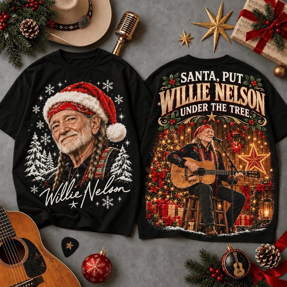 Willie Nelson Merch Santa Braids Christmas Shirt Willie Nelson Outfit Xmas Gifts For Outlaw Country