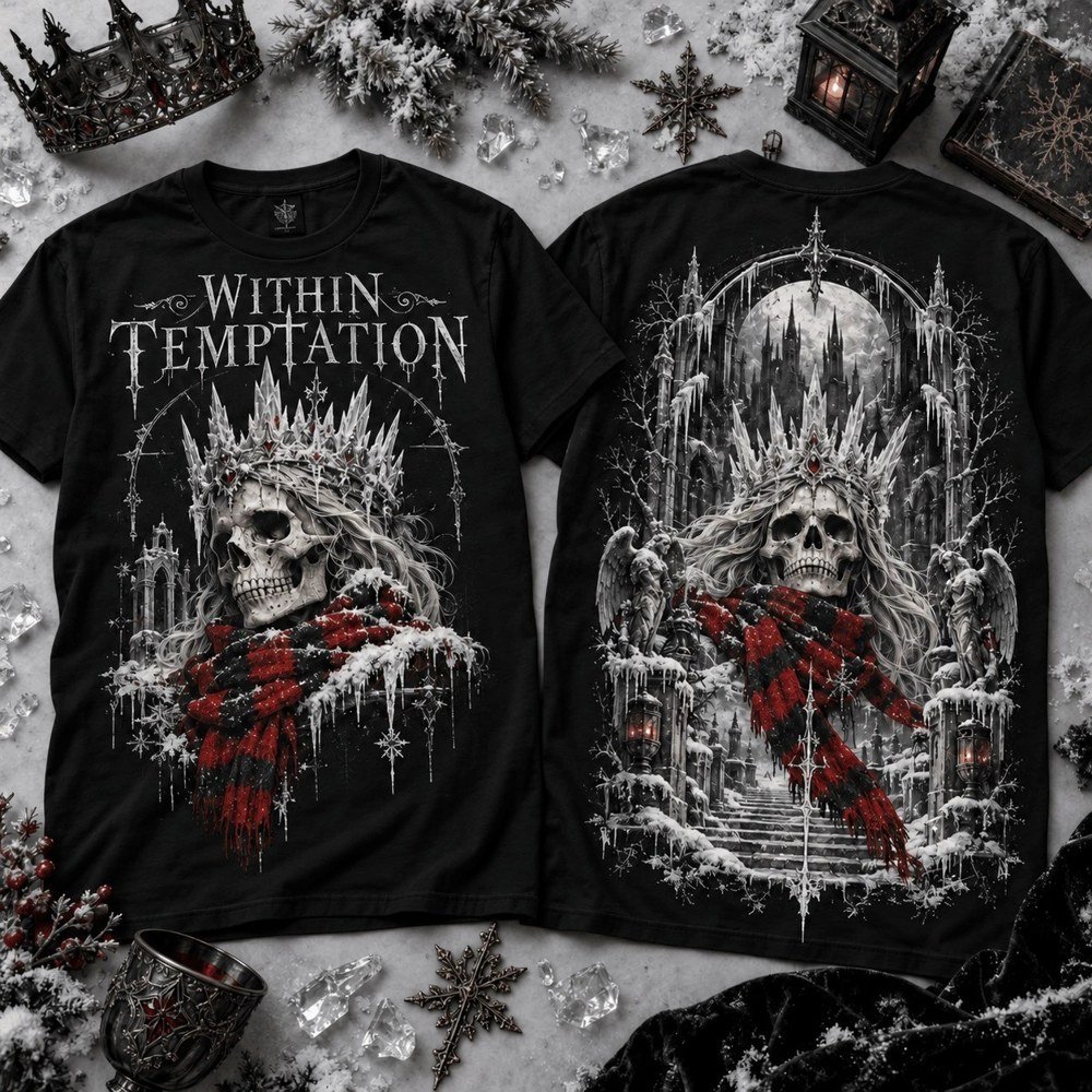 Within Temptation Merch Frozen Skull Queen Xmas Shirt Band Outfit Gifts For Gothic Metal Lovers