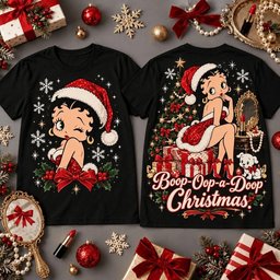 Betty Boop Merch Boop-Oop-a-Doop Xmas Santa Shirt Betty Boop Apparel Xmas Gifts For Cartoon Fans